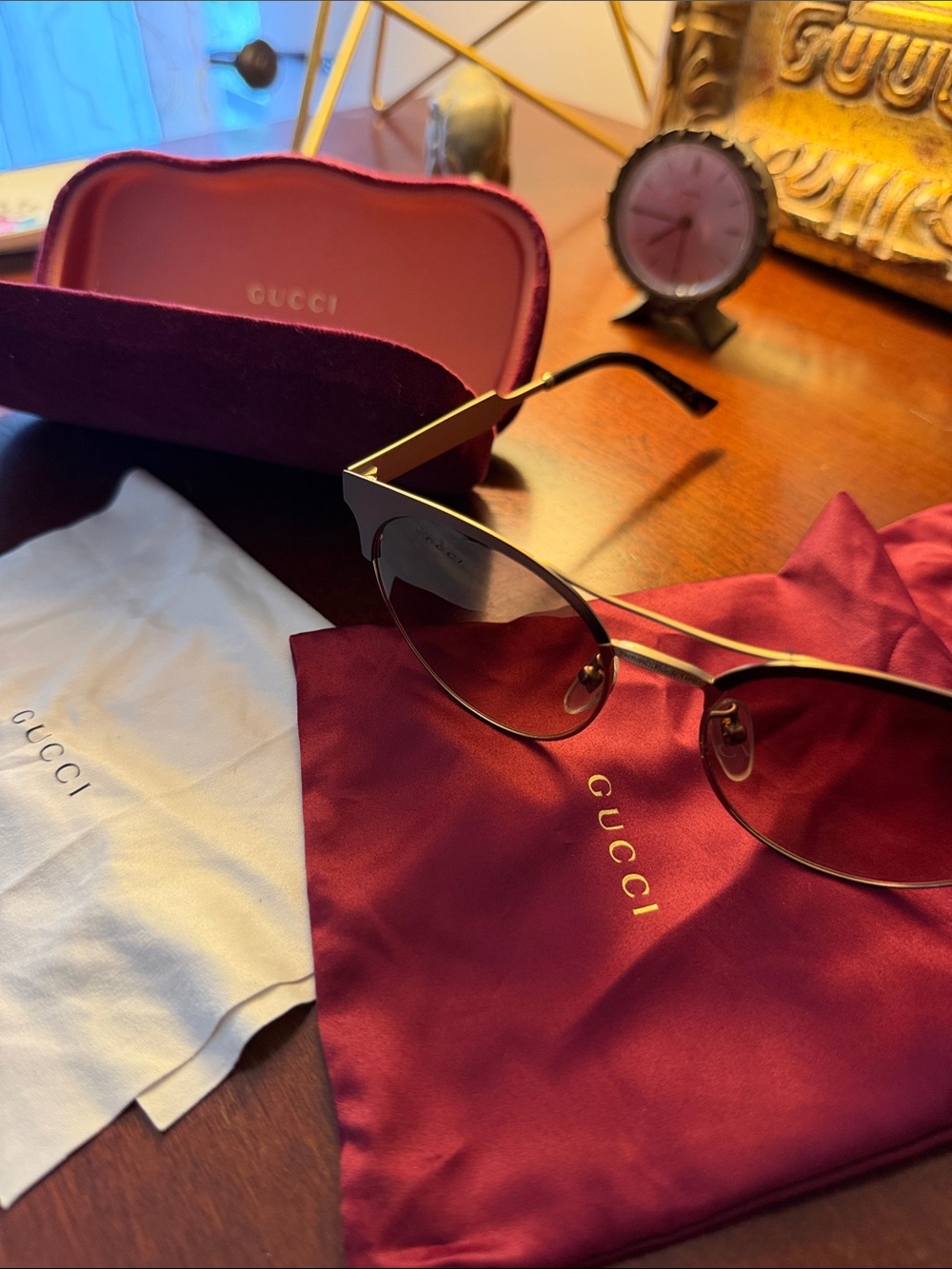 Gucci Burgundy Gradient Lens Sunglasses with Gold Accents